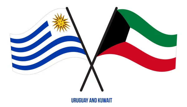 Uruguay Kuwait Flags Crossed Waving Flat Style Official Proportion Correct — 图库矢量图片