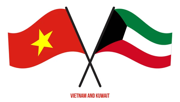 Vietnam Kuwait Flags Crossed Waving Flat Style Official Proportion Correct — Vector de stock