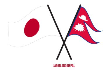 Japonya ve Nepal Bayrakları Çapraz ve Dalgalı Düz Tarz. Resmi Orantı. Renkleri Düzelt.