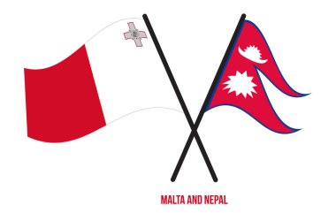 Malta ve Nepal Bayrakları Çarpıştı ve Sallanan Düz Stil. Resmi Orantı. Renkleri Düzelt.