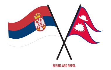 Sırbistan ve Nepal Bayrakları Geçildi ve Sallanan Düz Tarz. Resmi Orantı. Renkleri Düzelt.