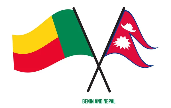 Benin Nepal Flags Crossed Waving Flat Style Official Proportion Correct — 图库矢量图片