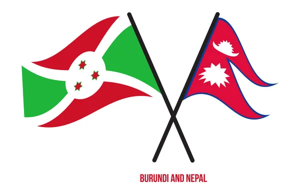 Burundi Nepal Flags Crossed Waving Flat Style Official Proportion Correct — 图库矢量图片