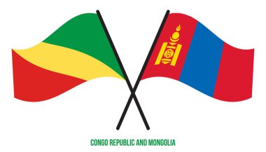 Kongo Cumhuriyeti ve Moğolistan Bayrakları Çapraz ve Sallanan Düz Tarz. Resmi Orantı. Renkleri Düzelt.