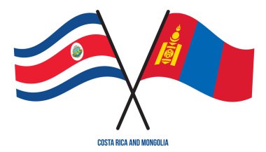 Kosta Rika ve Moğolistan Bayrakları Çarpıştı ve Sallanan Düz Stil. Resmi Orantı. Renkleri Düzelt.