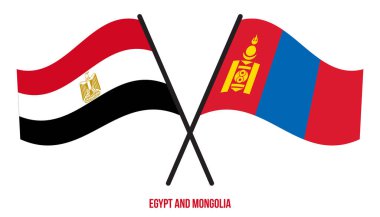 Mısır ve Moğolistan Bayrakları Çarpıştı ve Sallanan Düz Stil. Resmi Orantı. Renkleri Düzelt.