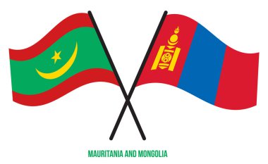 Mauritania and Mongolia Flags Crossed And Waving Flat Style. Official Proportion. Correct Colors