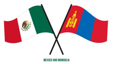 Meksika ve Moğolistan Bayrakları Çarpıştı ve Sallanan Düz Stil. Resmi Orantı. Renkleri Düzelt