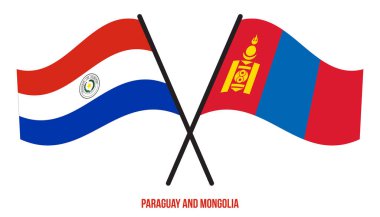 Paraguay ve Moğolistan Bayrakları Çarpıştı ve Sallanan Düz Stil. Resmi Orantı. Renkleri Düzelt.