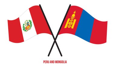 Peru ve Moğolistan Bayrakları Çarpıştı ve Sallanan Düz Stil. Resmi Orantı. Renkleri Düzelt.