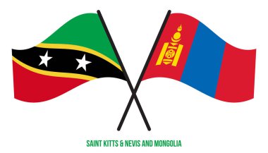 Saint Kitts & Nevis ve Moğolistan Bayrakları çapraz ve Sallanan Düz Stil. Resmi Orantı.