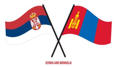Sırbistan ve Moğolistan Bayrakları Geçildi ve Sallanan Düz Tarz. Resmi Orantı. Renkleri Düzelt