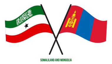 Somaliland ve Moğolistan Bayrakları Çapraz ve Dalgalı Düz Stil. Resmi Orantı. Renkleri Düzelt.