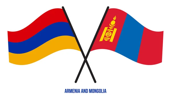 Armenia Mongolia Flags Crossed Waving Flat Style Official Proportion Correct — стоковый вектор