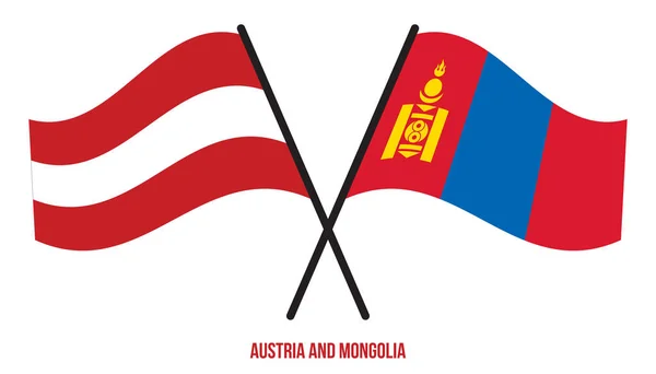 Austria Mongolia Flags Crossed Waving Flat Style Official Proportion Correct — ストックベクタ