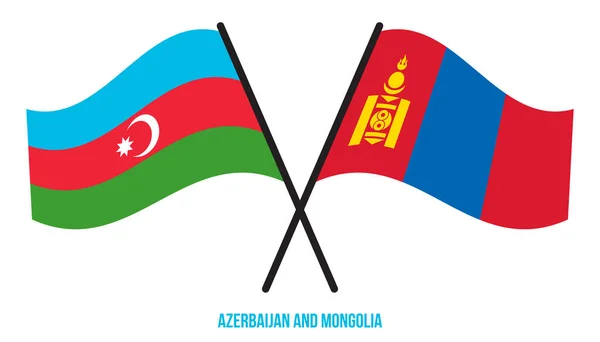 Azerbaijan Mongolia Flags Crossed Waving Flat Style Official Proportion Correct — стоковый вектор