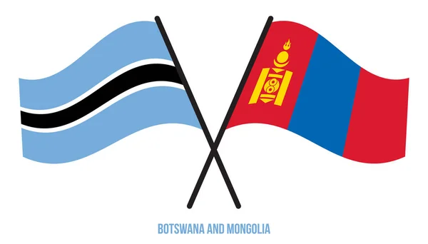 Botswana Mongolia Flags Crossed Waving Flat Style Official Proportion Correct — ストックベクタ