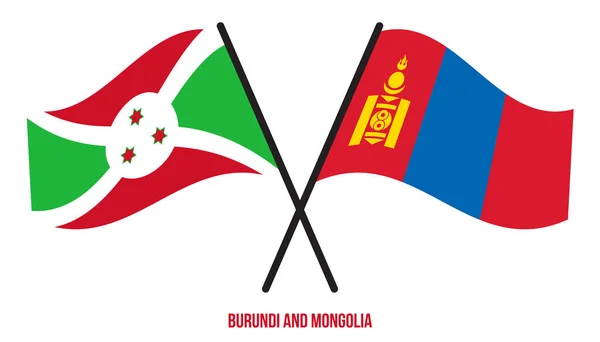 Burundi Mongolia Flags Crossed Waving Flat Style Official Proportion Correct — ストックベクタ