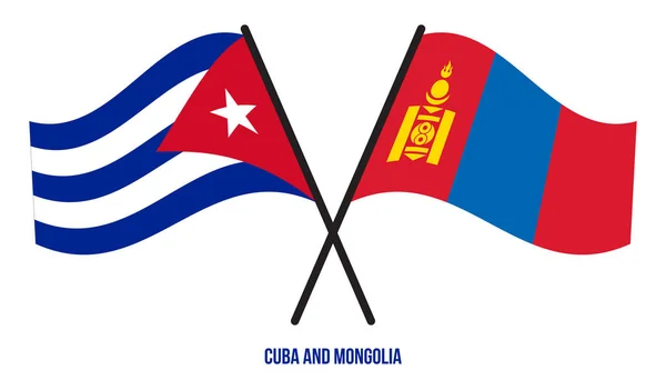 Cuba Mongolia Flags Crossed Waving Flat Style Official Proportion Correct — Vettoriale Stock