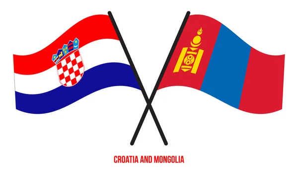 Croatia Mongolia Flags Crossed Waving Flat Style Official Proportion Correct — ストックベクタ