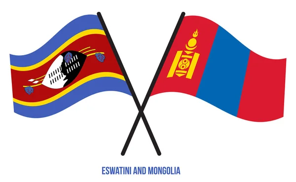 Eswatini Mongolia Flags Crossed Waving Flat Style Official Proportion Correct — ストックベクタ