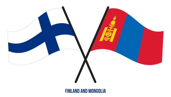Finland Mongolia Flags Crossed Waving Flat Style Official Proportion Correct — ストックベクタ