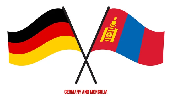 Germany Mongolia Flags Crossed Waving Flat Style Official Proportion Correct — Stock Vector