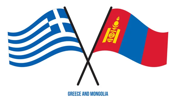 Greece Mongolia Flags Crossed Waving Flat Style Official Proportion Correct — Vector de stock