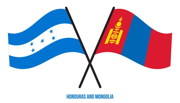 Honduras Mongolia Flags Crossed Waving Flat Style Official Proportion Correct — стоковый вектор
