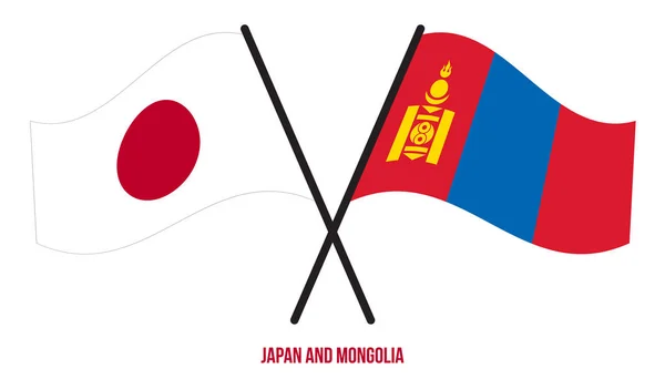 Japan Mongolia Flags Crossed Waving Flat Style Official Proportion Correct — Archivo Imágenes Vectoriales