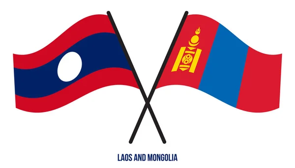 Laos Mongolia Flags Crossed Waving Flat Style Official Proportion Correct — Vector de stock