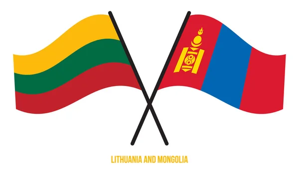 Lithuania Mongolia Flags Crossed Waving Flat Style Official Proportion Correct — ストックベクタ