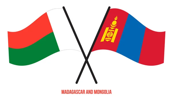 Madagascar Mongolia Flags Crossed Waving Flat Style Official Proportion Correct — ストックベクタ