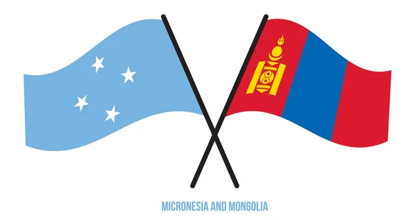 Micronesia Mongolia Flags Crossed Waving Flat Style Official Proportion Correct — стоковый вектор