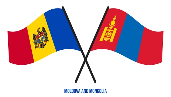 Moldova Mongolia Flags Crossed Waving Flat Style Official Proportion Correct — ストックベクタ
