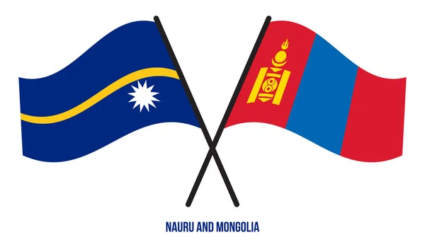 Nauru Mongolia Flags Crossed Waving Flat Style Official Proportion Correct — ストックベクタ