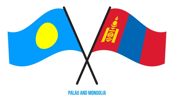 Palau Mongolia Flags Crossed Waving Flat Style Official Proportion Correct — ストックベクタ