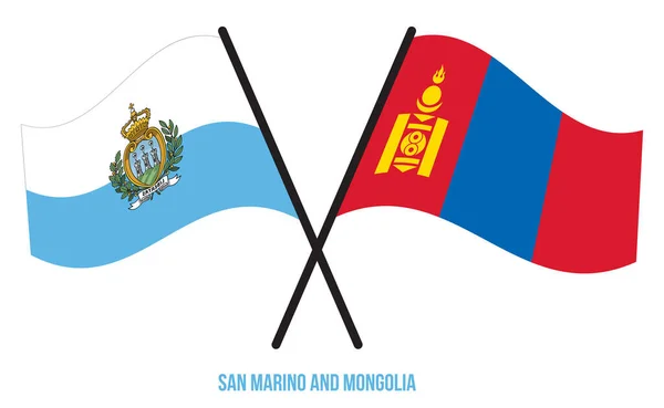 San Marino Mongolia Flags Crossed Waving Flat Style Official Proportion — стоковый вектор