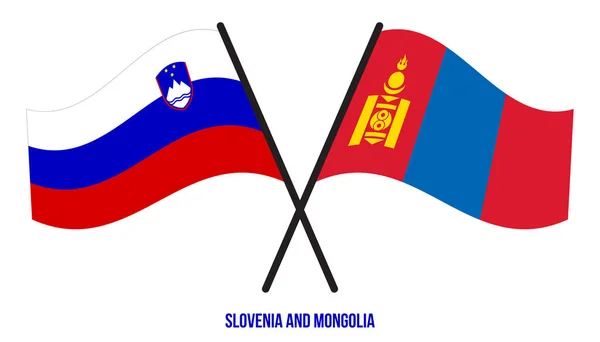 Slovenia Mongolia Flags Crossed Waving Flat Style Official Proportion Correct — ストックベクタ