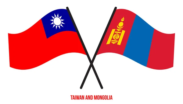Taiwan Mongolia Flags Crossed Waving Flat Style Official Proportion Correct — Stockvector