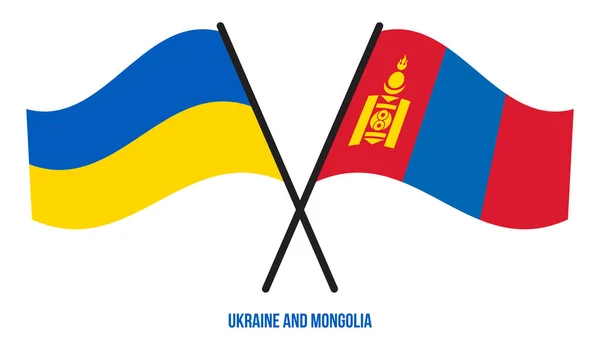 Ukraine Mongolia Flags Crossed Waving Flat Style Official Proportion Correct — стоковый вектор