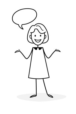 İş kadını sorunu başarıyla çözdü, hedefe ulaştı. Kız gülümsüyor. Komik bir vektör çizimi. Kız yeni bir fikirle mutlu. Web tasarımı için iş konsepti. Doodle tarzı. 