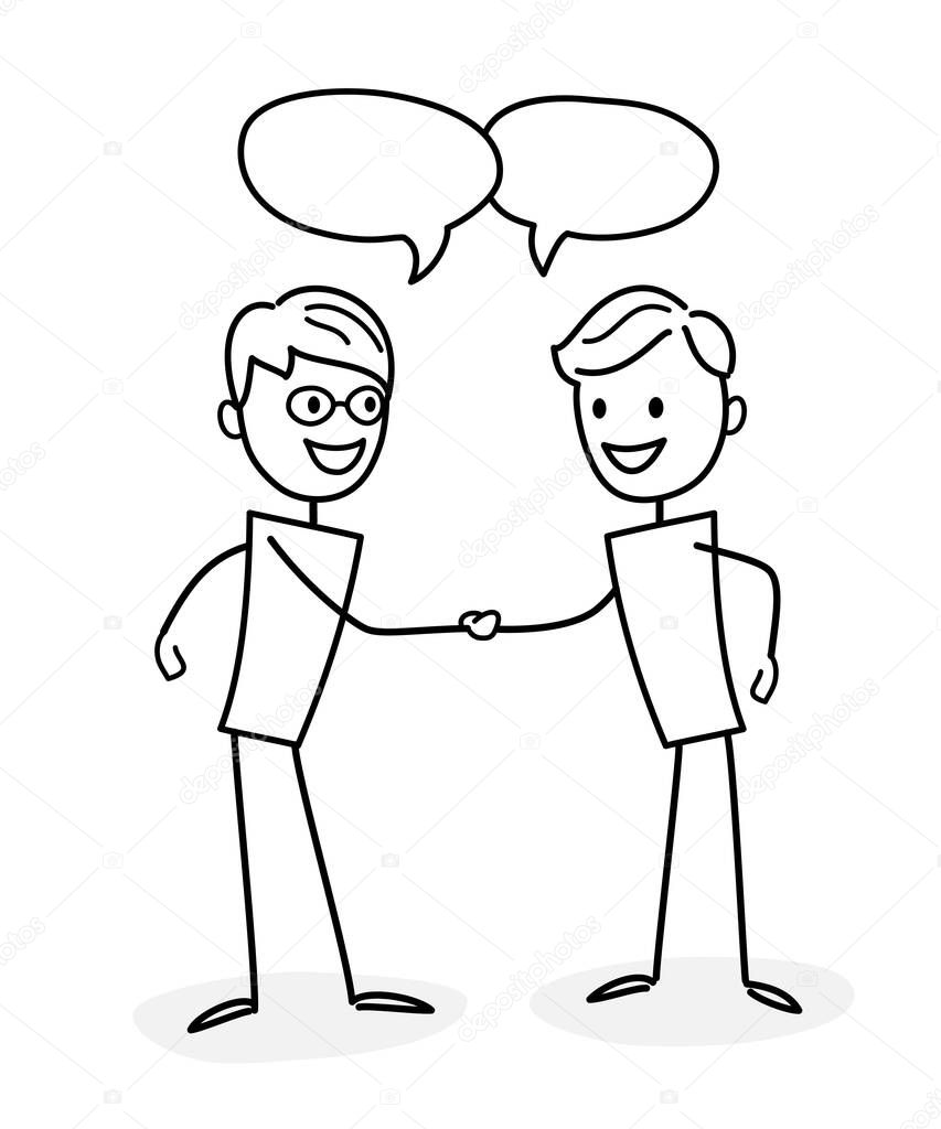 Men greet each other, shake hands. Meeting of business partners. Friends are talking, communicate, laugh, rejoice. People working in the office, negotiating and discussing issues, solve problems, developing ideas, taking part in business activities. 