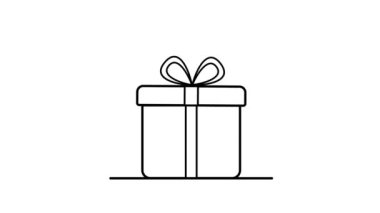 Hediyeli animasyon. Logo için bayram simgesi. Dinamik, minimal web tasarımı. Doğum günü hediyesi, bayram, parti, Noel, yeni yıl. Vektör çizimi. 2D, düz.