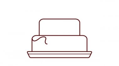 Pastayla animasyon. Logo için yiyecek ikonu. Kafe, restoran, şekerleme için dinamik, minimal web tasarımı. Doğum günü için tatlı, tatil, parti. Menü için resim. Kendi kendine bir sınır çiziyor. 2B düz.