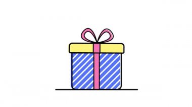 Hediyeli animasyon, kalpler. Logo için bayram simgesi. Dinamik, minimal web tasarımı. Doğum günü hediyesi, tatil, parti, sevgililer günü, Noel, yeni yıl. Vektör çizimi. 2D, düz.