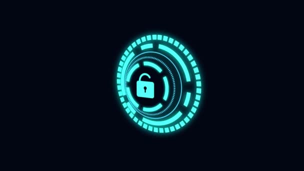 未来的 サイバーセキュリティのWebアイコンを持つ技術要素 デジタル南京錠 オンラインプライバシーと個人データ保護を確保するための安全なアクセス ギアとメカニズムの概念 仮想空間 映画流行のグラフィック — ストック動画