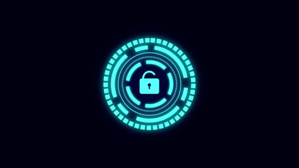未来的 サイバーセキュリティのWebアイコンを持つ技術要素 デジタル南京錠 オンラインプライバシーと個人データ保護を確保するための安全なアクセス ギアとメカニズムの概念 仮想空間 映画流行のグラフィック — ストック動画