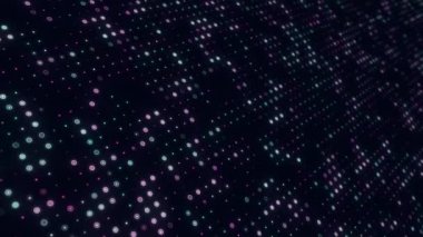 Hareket eğilimli grafikler. Büyük veri konsepti. Parlayan geometrik parçacıkları olan gelecekteki teknoloji arka planı, ızgara. Soyut, mavi, dinamik bayrak. Metalik hareketli görüntüler, basit şekiller. Modern web tasarımı için animasyon. Sanal alan. 