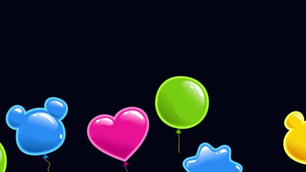 Animated Greeting Card Flying Balloons Birthday Valentine Day Funny Background — Vídeo de Stock